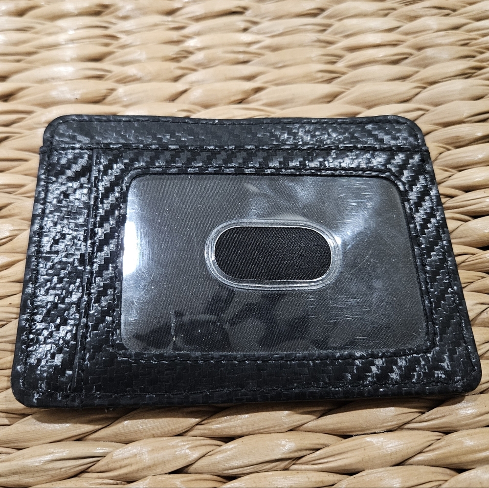 SLIM WALLET leather RFID blocker Mens Womens black minimalist EUC card gift - Picture 3 of 13